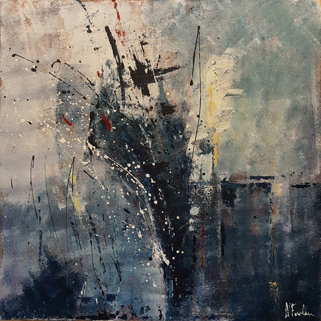 Un tuffo-nella notte-i sogni accorrono, tecnica mista su juta, 100x100, € 999 